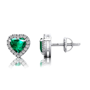 Boucles d'oreilles classiques en forme de coeur cultivées en laboratoire avec des pierres précieuses émeraude avec de véritables bijoux de mariée luxueux en diamant 0.29 Ct certifiés IGI - Product Image 1
