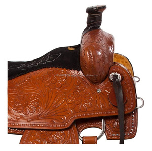 Sillín de caballo tallado antiguo Sillín de cuerda occidental de cuero genuino con juego de tachuelas duraderas para carreras de caballos a precio mayorista - Product Image 4