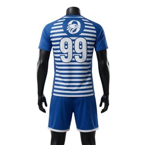 ชุดยูนิฟอร์มแฮนด์บอลลายทางสีน้ำเงินขาวสำหรับผู้ชาย ชุดเสื้อเจอร์ซีย์โพลีเอสเตอร์ กางเกงขาสั้น ชุดกีฬาสำหรับการแข่งขันและฝึกซ้อม ชุดทีม - Product Image 2