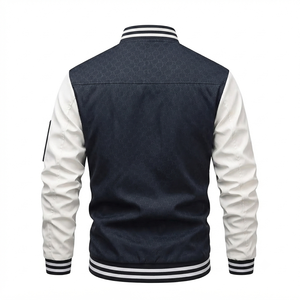 Chaqueta Varsity para Hombre, Diseño con Parches, Cierre de Cremallera, Cuello Alto, Estilo Casual, Corte Regular, Material de Poliéster, Color Negro y Blanco - Product Image 2