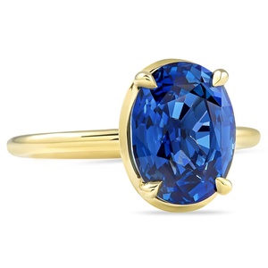 Bague de fiançailles en or jaune 14 carats avec pierre précieuse bleu royal ovale de 4,83 carats, sertie de griffes, style solitaire, bijou de mariage - Product Image 2