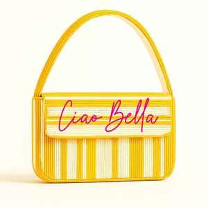 Bolso de Mano de Lona a Rayas Amarillas Ciao Bella de Alta Calidad, Elegante Diseño Cuadrado con Bordado, para Bodas y Fiestas, para Mujer - Product Image 1