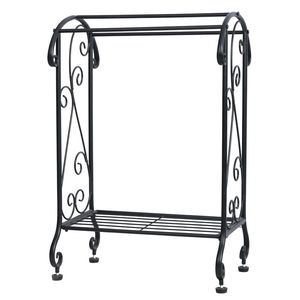 Portasciugamani da bagno moderno autoportante in ottone e ferro con ripiano, nero - Product Image 3