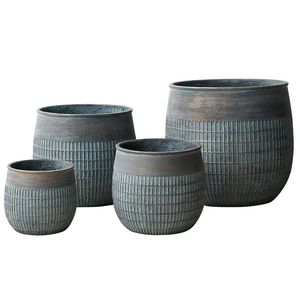 Juego de macetas rústicas con textura acanalada para uso en jardín exterior, diseño minimalista para casa, hotel, villa - Product Image 1