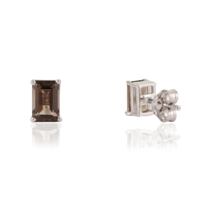 Boucles d'oreilles clous tendance en argent sterling 925 avec topaze fumée naturelle taille octogonale, serties de griffes, pour femme - Product Image 5