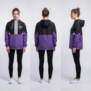 OEM Custom Embroidered Logo <b>Women</b> Windbreaker Hoodie 3/4 Zipper Hiking Camping Hooded <b>Jacket</b> 100% Nylon <b>Waterproof</b> Rain Hoodie - Product Image 5