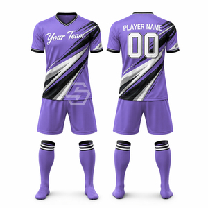 Ensemble de maillots de football personnalisés sublimés unisexes à col en V, manches courtes, en polyester anti-humidité, uniforme de football toutes saisons imprimé - Product Image 2