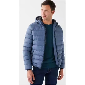 Veste matelassée à capuche bleue pour homme, coupe-vent, rembourrée de duvet, style décontracté, fermeture éclair, coupe régulière, vêtements d'hiver - Product Image 3