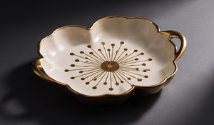 Plateau de service moderne en émail crème festonné, motif étoile, en métal avec poignées dorées, décoration esthétique pour la maison, pièce maîtresse - Product Image 5