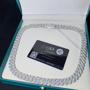 GRA Certified Brilliant Moissanite Claw Setting Link <b>Chain</b> Necklace 92.5% Sterling <b>Silver</b> Gold Plated Geometric Hiphop Unisex - Product Image 1