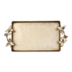 Luxury Gold Brass Antler Handle Rectangular Serving <b>Tray</b> for Home Hotel Restaurant Decor Fruit <b>Snacks</b> Display Tabletop Ornament - Product Image 1