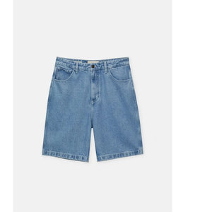 Shorts Bermuda en jean bleu clair pour homme, taille mi-haute, élastique, respirant, couleur unie, 100 % coton tissé, avec poches - Product Image 2