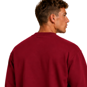 Burgundy <b>Men</b> Sweatshirt Crew Neck <b>Long</b> <b>Sleeve</b> Pullover Casual Fleece <b>Top</b> Custom Logo Streetwear Winter Sportswear Wholesale - Product Image 4