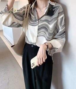 Robe chemise élégante pour femme, style coréen, noire et blanche, en dentelle tricotée, avec nœud, manches longues, motif uni, pour toutes les saisons - Product Image 3