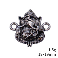 Connecteur à 2 boucles en alliage de zinc argenté antique 19x19mm, motif Ganesha le Dieu Éléphant, pour bracelet de prière hindou
