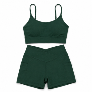 Women Adjustable Strap Sports Bra Cross Waist Pocket Shorts Set Yoga Fitness Gym Workout Activewear Outfit - Product Image 3