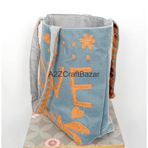 Indian Womens Bohemian Velvet Quilted Cotton Tote <b>Bag</b> Handcrafted Striped Shoulder Shopping <b>Bags</b> Large <b>Long</b> Handle - Product Image 5
