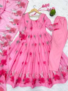 ชุดเดรสออร์แกนซ่าคอแต่งลูกไม้ลายดอกไม้สำหรับผู้หญิง - แห้งเร็ว ยับยาก ใส่ได้สองด้าน ความยาวระดับข้อเท้า - Product Image 5