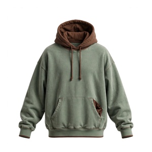 Sweat-shirt à capuche pour homme, coupe classique, vert et marron unis, en molleton de coton, anti-plis, avec poche, décontracté, pour l'hiver - Product Image 1