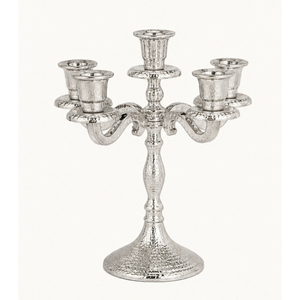 En gros, Candelabre vintage argenté à 5 bras en aluminium martelé, Centre de table en métal pour décoration de mariage de luxe - Product Image 5