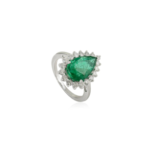 Bague élégante et moderne en émeraudes et diamants de 14x8 mm, pour homme et femme, idéale pour les soirées, en or blanc 14 carats, fournisseur de bijoux. - Product Image 3