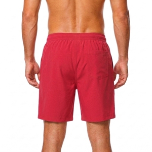 Shorts décontractés pour hommes, couleur rouge unie, style streetwear, taille élastique, poche arrière avec fermeture éclair, 100% coton, séchage rapide et imperméable - Product Image 2