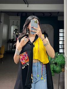 Two Tone African Boubou <b>Kaftan</b> Vest Sleeveless V Neck Front Drawstring Ruffle Trim Ethnic Women Outfit - Product Image 1