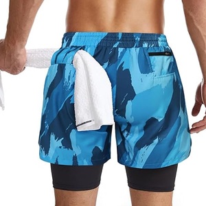 Shorts de sport 2-en-1 pour hommes, avec compression intégrée, imprimé tendance plage, poche téléphone, fabrication OEM en gros - Product Image 6