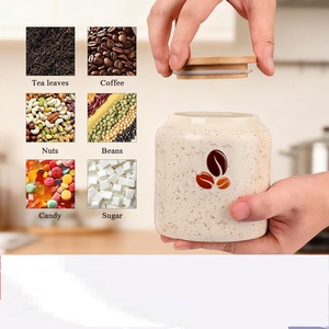 Modern Coffee Bean Motif Storage Canister Speckled Finish Airtight <b>Bamboo</b> Lid Stylish Kitchen Countertop Organizer - Product Image 5