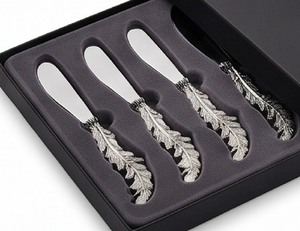 Stainless Steel <b>Cheese</b> <b>Knives</b> <b>Set</b> Of 4 Silver Finish Leaf Handle Design Durable For Butter Serving Kitchen Use And Hotel Use - Product Image 4