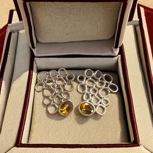 Boucles d'oreilles en argent sterling 925 Pierre précieuse citrine naturelle pour fêtes mariages cadeaux anniversaires - Product Image 1