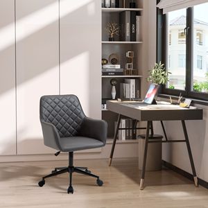 Home Office <b>Chair</b> Adjustable Height Diamond Line Design Mid Back <b>Padding</b> Armrests and 360 Wheels in Dark Grey - Product Image 2