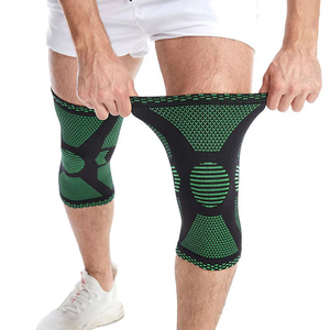 Genouillère de sport respirante à compression pour le fitness, unisexe, noire avec rayures bleues - Product Image 1