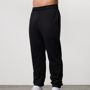 Men's <b>Black</b> Cotton Sweatpants Elastic Waist Casual Joggers Midweight <b>Plain</b> Dyed Knitted Pants - Product Image 1