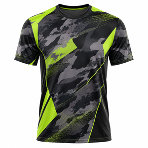 T-shirt de sport camouflage pour homme, sublimation, séchage rapide, polyester, motif vert et noir, pull-over - Product Image 1
