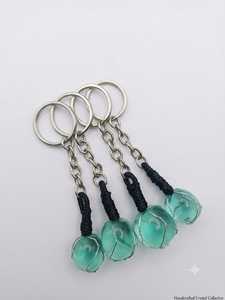 Aqua Obsidian Tumble Keychain Polished Natural Stone Charm <b>Crystal</b> <b>Key</b> <b>Ring</b> Portable Accessory For Gifting Collection And Daily - Product Image 1