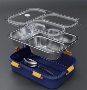High Stainless Steel Airtight Leak Proof 3-Compartment 800ml Food <b>Storage</b> Lunch <b>Box</b> for Teenagers Adults Easy Clean Bulk Price - Product Image 3