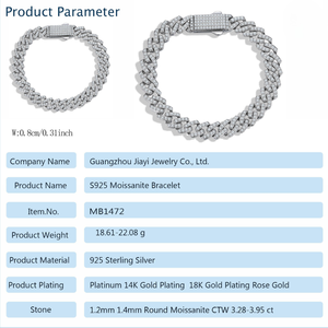 Round Brilliant Moissanite Wristband 925 Silver GRA Certified Rhodium 14K Gold Plated Unisex <b>Men</b> Women Party Wedding Jewelry - Product Image 6
