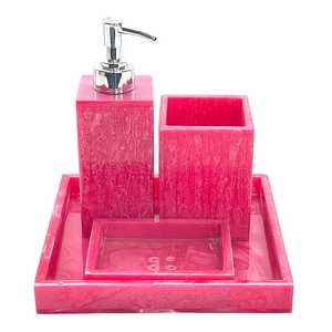 Juego de Baño Moderno de Cinco Piezas de Resina Ecológica, Impermeable, Dispensador de Jabón Redondo Rosa, Portacepillos de Dientes, Bandeja, Fácil de Limpiar - Product Image 1