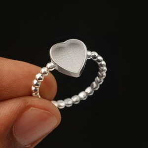 High Quality 925 Sterling Silver 8mm Heart <b>Blank</b> Bezel Beaded Band <b>Ring</b> Stone Setting Resin Ashes Breastmilk Jewelry Findings - Product Image 1