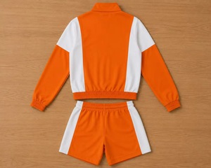 Ensemble de survêtement unisexe pour enfants, color-block, manches longues, col montant, respirant, short à cordon de serrage, coupe classique, pour l'automne - Product Image 6