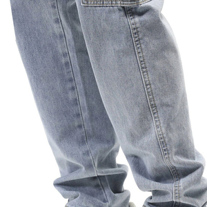 Pantalones Cargo de Mezclilla Lavada para Hombre, Corte Holgado, Cintura Media, Color Sólido, Estilo Casual, Tela de Algodón para Primavera - Product Image 5