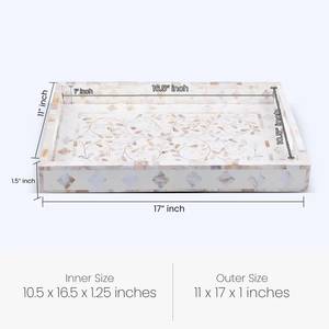 Rectangular Mother of Pearl Serving Tray Nacre Wood <b>Lap</b> Ottoman Tray Coffee <b>Table</b>, Luxury Decorative Handmade Eating Platters - Product Image 2