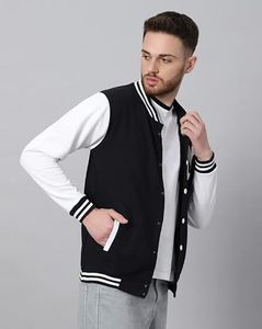 <b>Men's</b> Black White Varsity <b>Jacket</b> <b>Letter</b> N Print Preppy Style Regular Fit Polyester Material Autumn Wear - Product Image 5