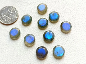 Cabochon de labradorite rond à coupe checker, avec éclat bleu, pierre précieuse en cristal non montée pour la fabrication de pendentifs et de bijoux, 12x12x4mm, pierres précieuses pour bijoux - Product Image 2