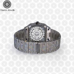 Charm_Jewells Luxury Square Stainless Steel <b>Watch</b> Diamond Encrusted Sapphire Crystal Analog <b>Mechanical</b> Movement Unisex - Product Image 2
