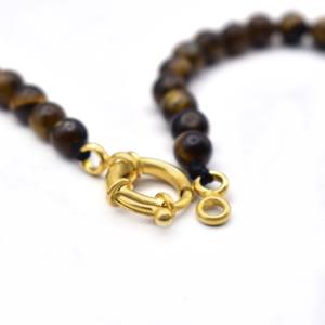 Collar de Ojo de Tigre Natural Hecho a Mano con Cuentas de Piedra Moteada y Cierre Dorado, Joyería con Cuentas de Piedras Preciosas - Product Image 4