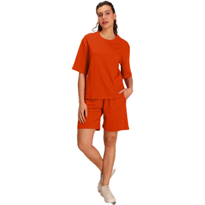 Conjunto de Camiseta y Pantalones Cortos para Mujer, Camiseta Holgada Personalizada y Pantalones Cortos de Dos Piezas, Ropa Deportiva Informal de Verano para Calle, Gimnasio, Fitness y Entrenamiento - Product Image 1