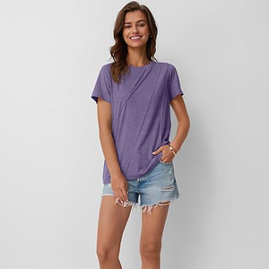 Camisetas Modernas Básicas de Cuello Redondo para Mujer al por Mayor, Viscosa/Poliéster, Estilo Urbano Oversize, Guardarropa de Verano, Colores Personalizados - Product Image 2