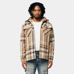Men's Front Solid Pullover Hooded <b>Flannel</b> Shirt <b>Jacket</b> Oversized Casual Spring 100% Polyester Breathable Pocket Design Knitted - Product Image 2